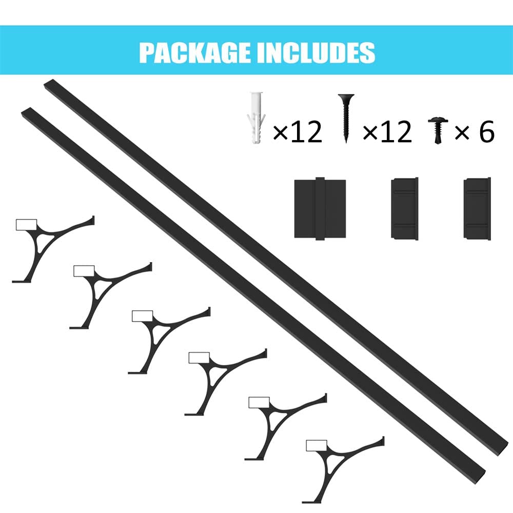AMSOOM Foot Rail Kit - Railing Hardware Undercounter Mount Hardware Improve Comfort and Stability for Indoor and Outdoor Heavy Duty Steel Square Tube Railings. (Black,12 Feet)