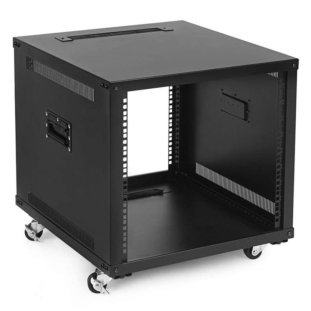 NavePoint 9U Portable Server Rack with Casters - 9U Network Rack Open Frame with Adjustable Rails, 132lbs Capacity - Up to 22.6" Deep 19-Inch Rack for IT Equipment, Telecom & A/V, Black