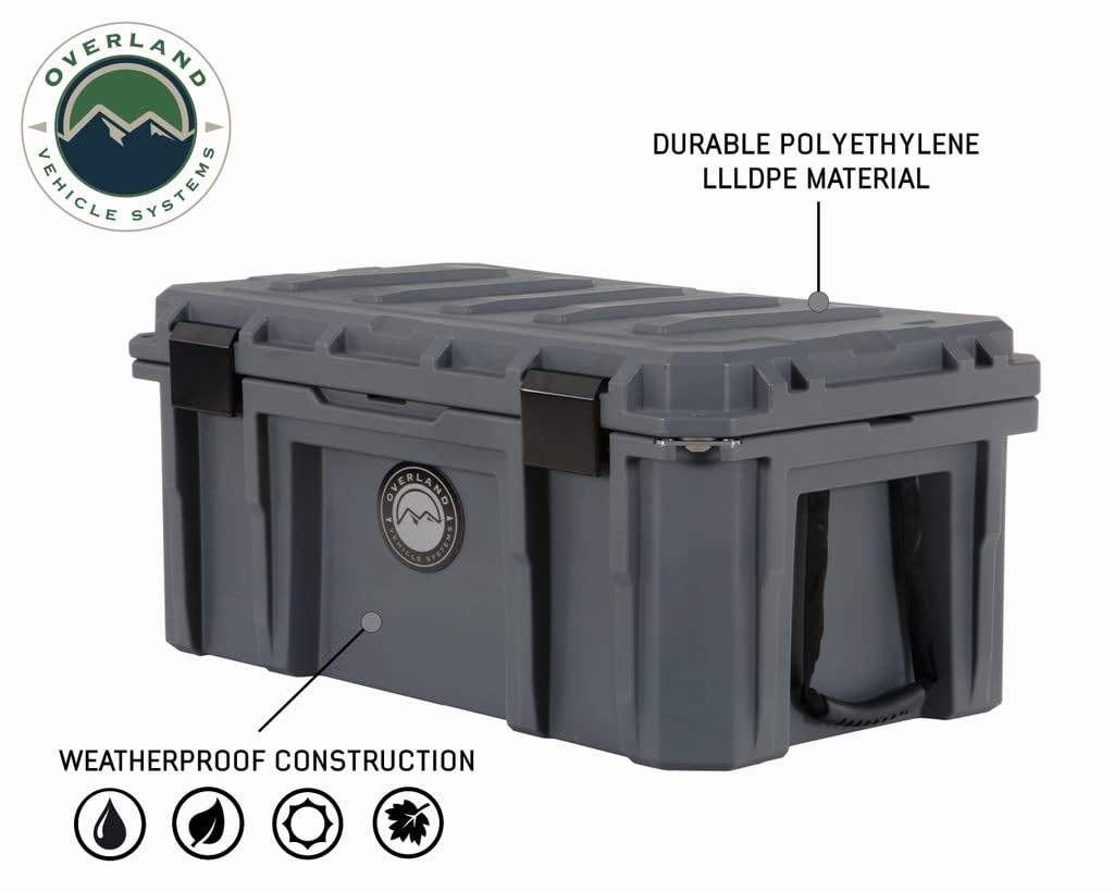 Overland Vehicle Systems 40100011 Dark Gray 95 QT Dry Box Storage with Drain and Bottle Opener | Waterproof Seal | Heavy-Duty Latches and Nylon Handles | Keeps Gear Safe, Dry and Organized