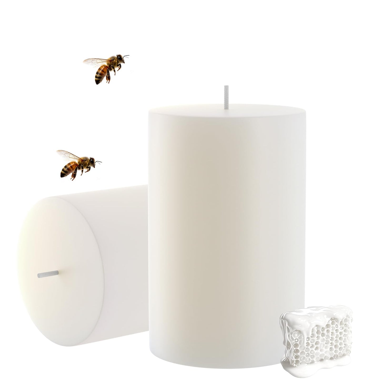 White Natural Beeswax Pillar Candles-40 Hours Burn Time 100% Pure Beeswax Candles | Organic Bees Wax for Home, Prayer, Christmas, Party | Unscented, Smokeless, Dripless 2 Pack (2×3 inch)