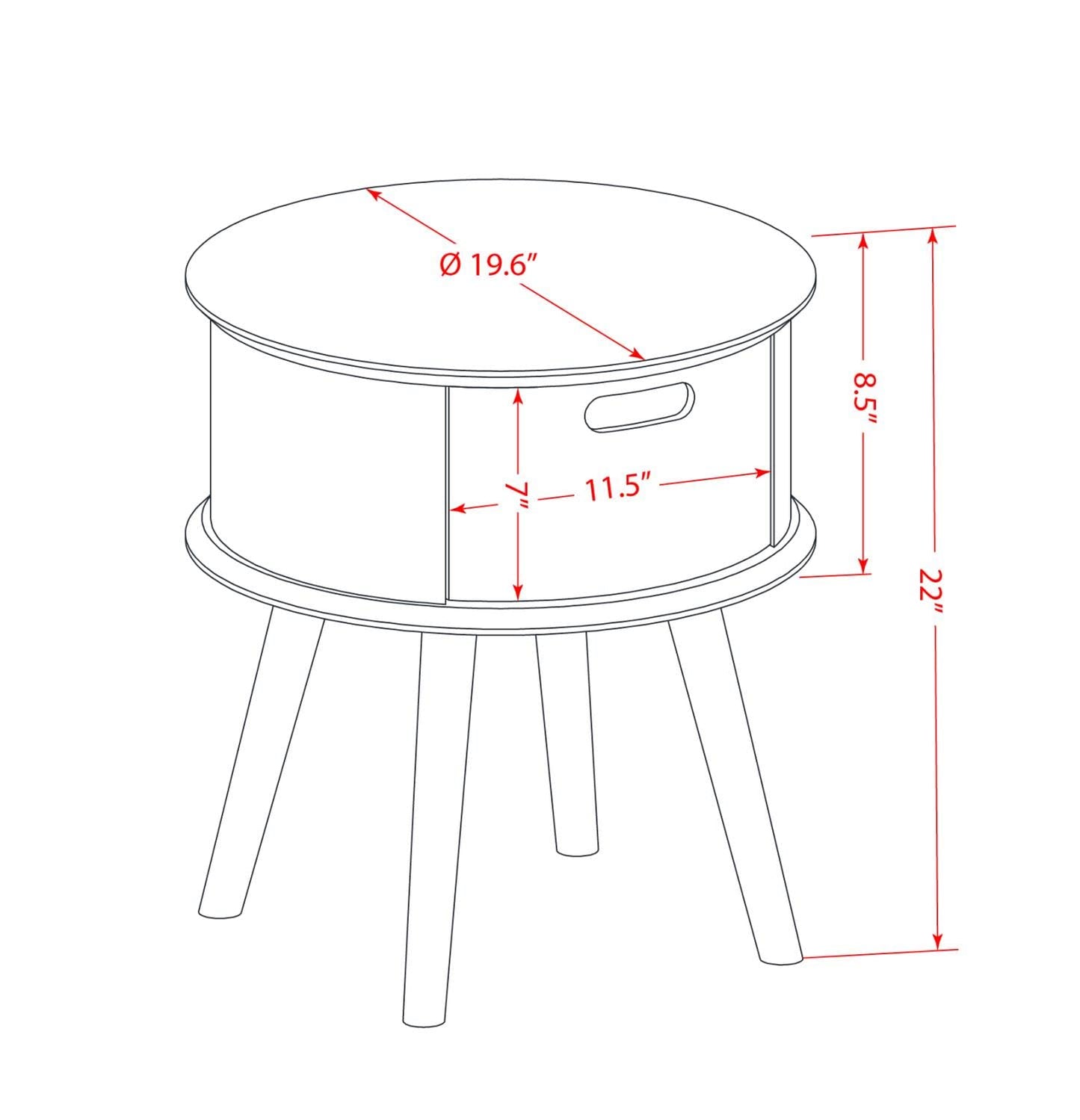 East West Furniture GONE13 One piece wonderful Gordon round table night stand with Drawer, 1-Pack, Burgundy Finish