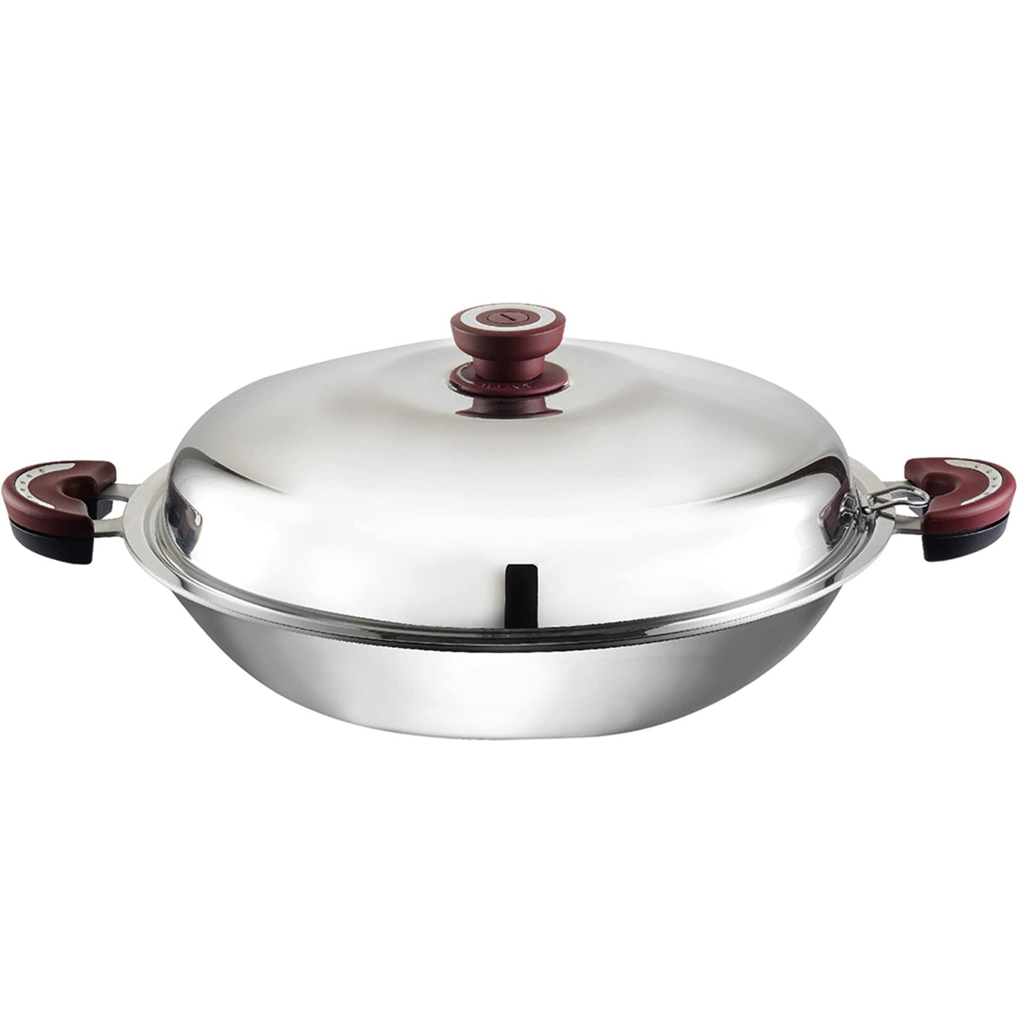 BUFFALO Clad Stainless Steel Wok Pan with Lid Flat Bottom 15 inch (38cm) Stir Frying Pan Tri-Ply Nonstick Cookware - Double Handle Cooking Pot for Induction/Electric/Gas Stoves