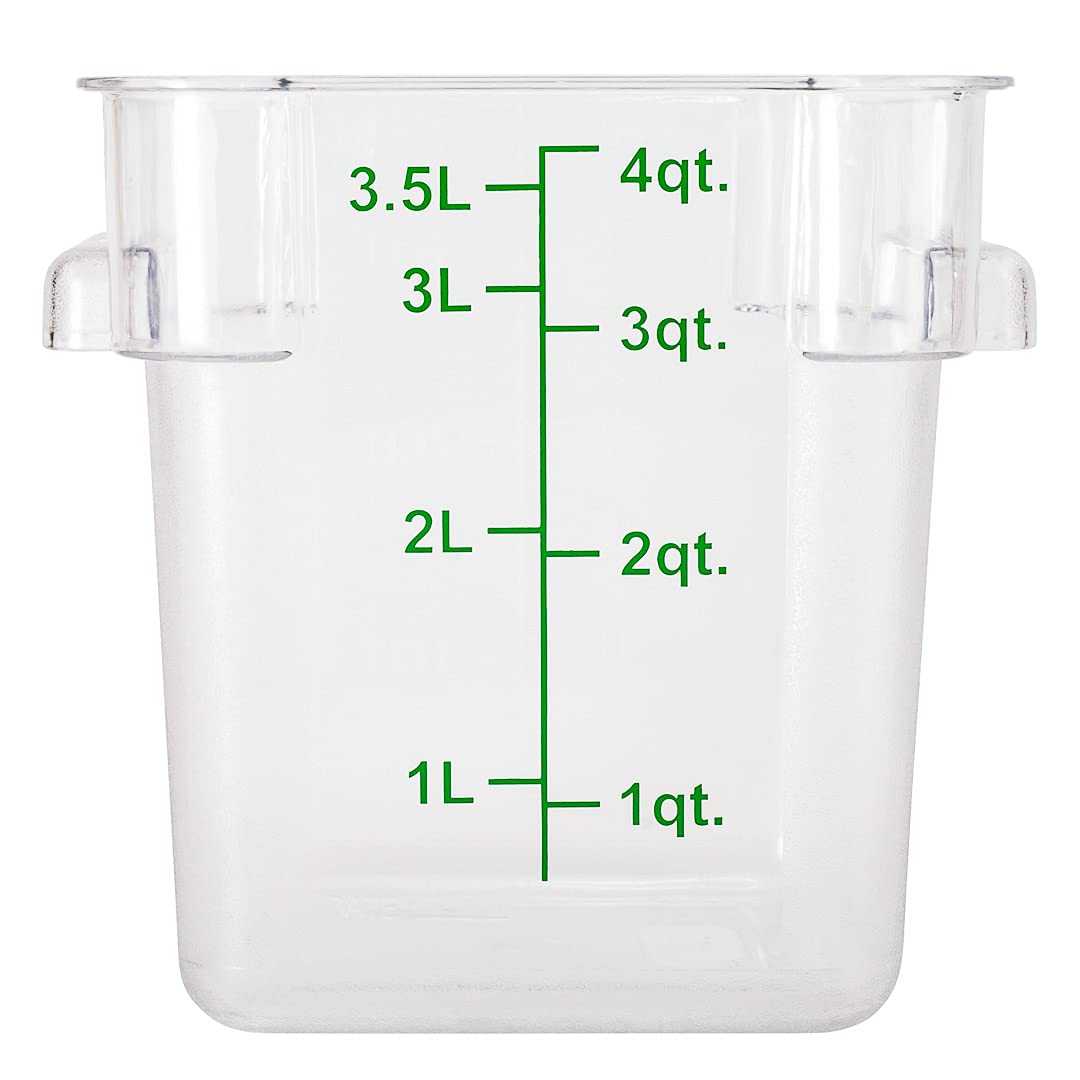 Restaurantware Met Lux 4 Quart Brine Buckets 10 Square Marinating Containers - With Volume Markers Built-In Handles Clear And Green Plastic Dough Rising Buckets Freezer-Safe Lids Sold Separately