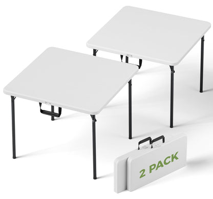 Folding Table 2 Pack, 36 Inch Square Foldable Card Tables, No Assembly Portable Folding Tables, Heavy Duty Fold-in-Half Tables with Carry Handles for Camping, Picnic, Parties, RV Travel & Indoor Use
