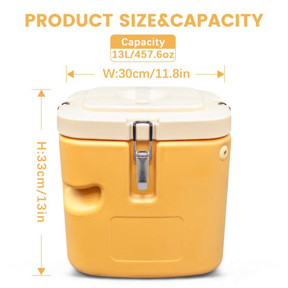 3.43 Gallon Insulated Soup Container,13.74 QT Soup Warmers Commercial,Insulated Food Carrier Food Cooler with 4 Buckles, Handles, Soup Carrier for Restaurant, Canteen,Home