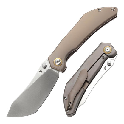 KANSEPT Tipper Pocket Folding Knife, 3.38" Satin Cpm S35vn Steel Blade, Bronze Anodized Titanium Handle with Thumb Stud, Frame Lock, Sharp Knives Gift for Men Women Camping Survival Hiking K1079A2