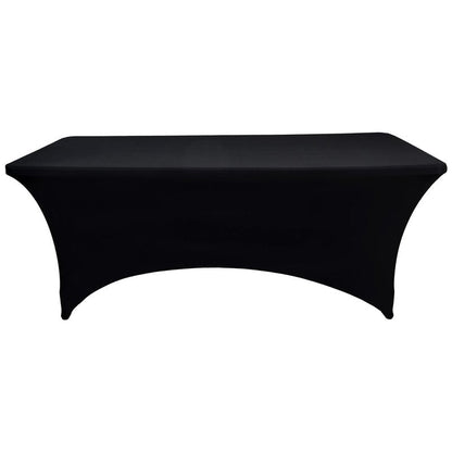 ZarzaaSik 6-Pack 4ft Spandex Black Table Covers for Rectangular Folding Tables - Wrinkle Resistant Stretch Tight Table Cloths - Ultimate Fitted Table Protector for Parties, Trade Shows, and Wedding