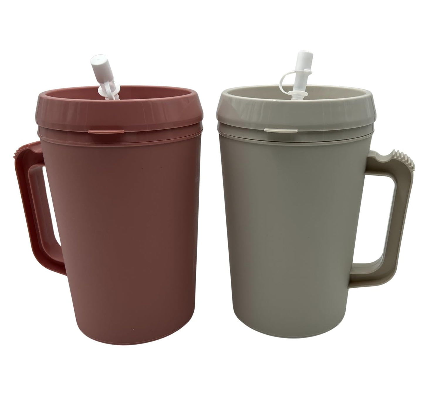 Hospital Insulated Double-Walled Water Pitchers 34 oz capacity With Flexible Straw and Pouring Spout 1 Rose and 1 Grey - (2 Pack)