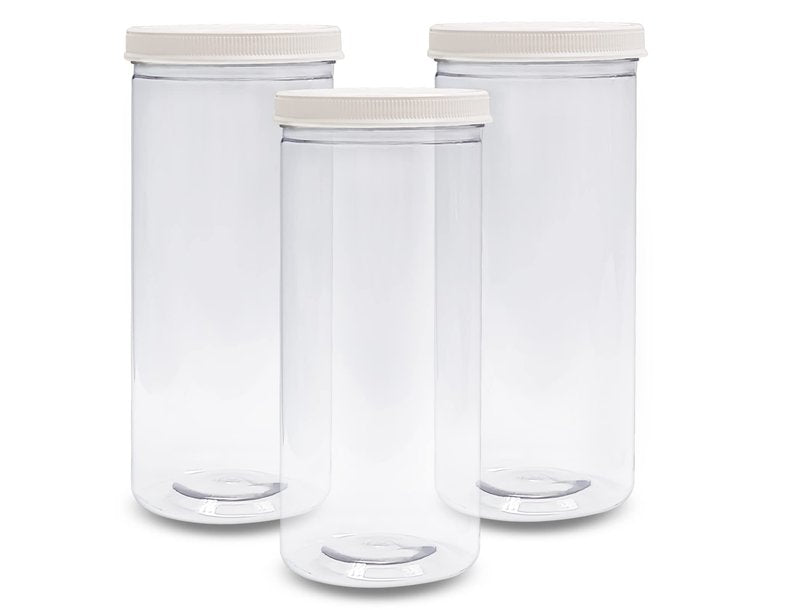 ljdeals 80 oz Tall Clear Plastic Jars with Lids, 2.5 Quart 10 Cup Cylinder Storage Containers, Wide Mouth PET Canisters, Pack of 3, BPA Free, Food Safe, Made in USA