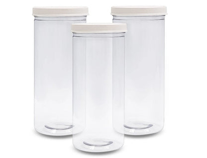 ljdeals 80 oz Tall Clear Plastic Jars with Lids, 2.5 Quart 10 Cup Cylinder Storage Containers, Wide Mouth PET Canisters, Pack of 3, BPA Free, Food Safe, Made in USA