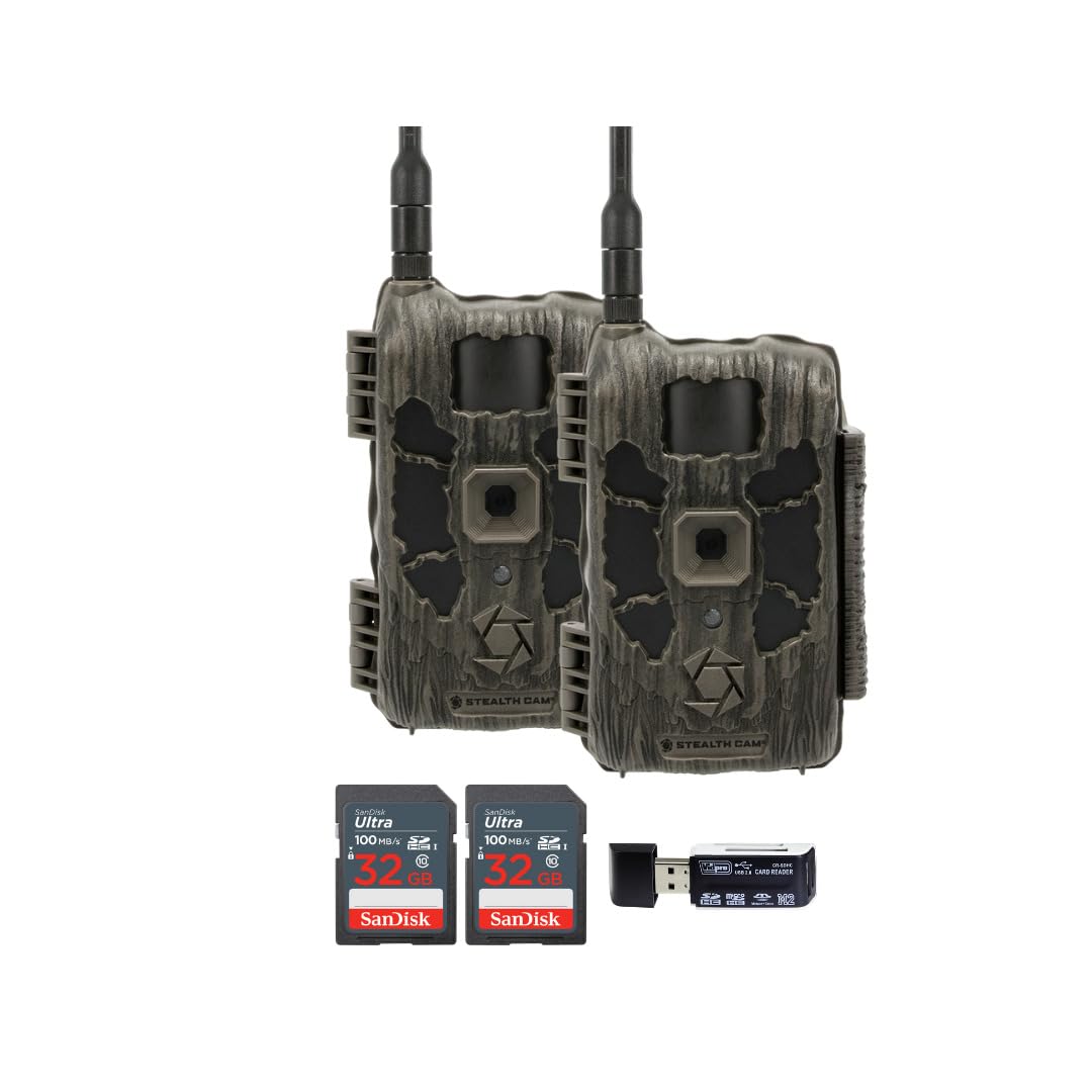 Stealth Cam 40MP Deceptor Max Cellular Trail Camera with 0.4-Second Trigger Speed (2-Pack) Bundle with 32GB Memory Card (2-Pack) and 4-in-1 Card Reader (4 Items)