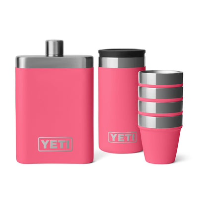 YETI 7 oz Flask with Color Matching Set of Shot Glasses, Tropical Pink