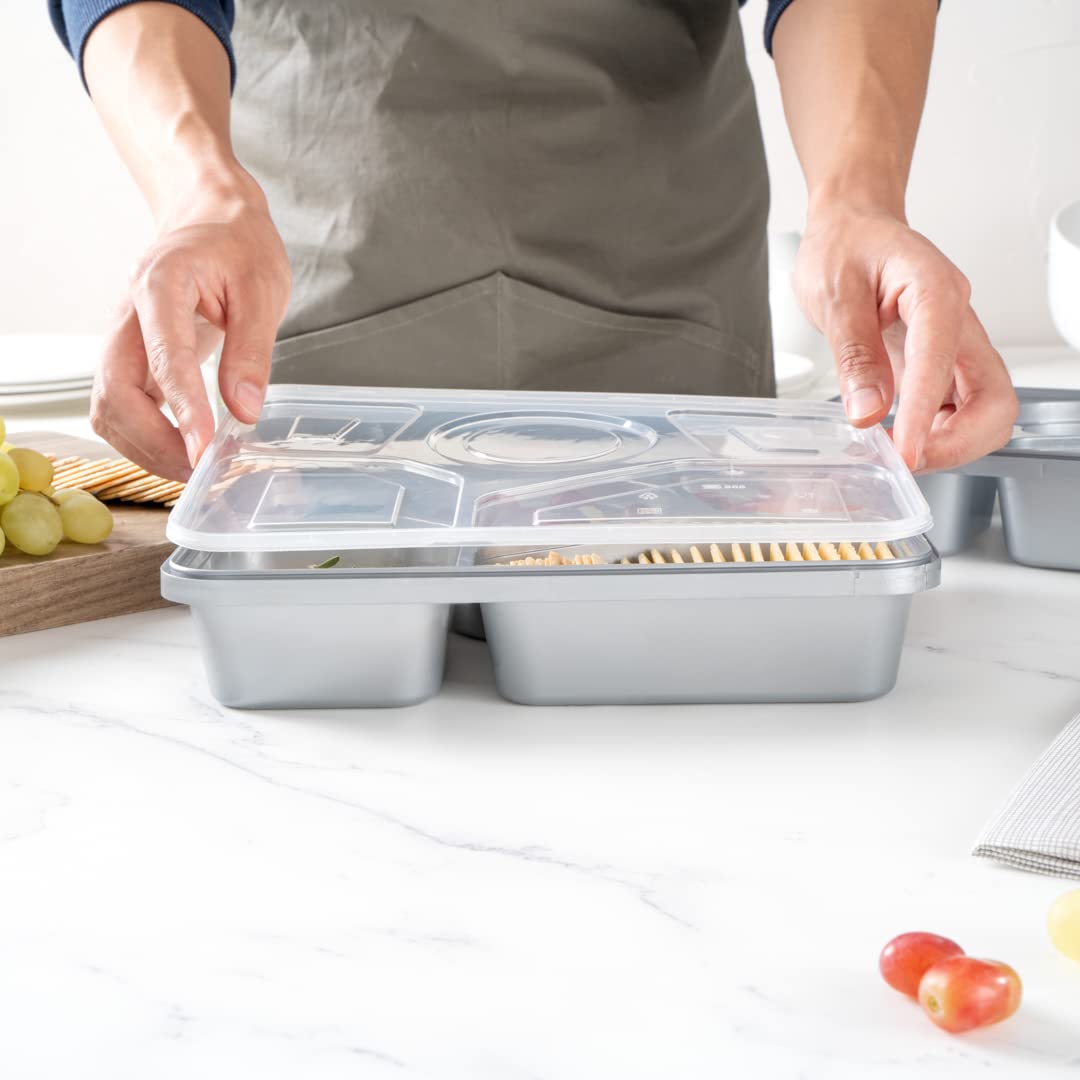 Restaurantware-Futura 63 Ounce Meal Prep Containers With Lids, 100 Tamper-Evident To Go Containers - Microwavable, Disposable, Silver Plastic Food Containers With Lids, For Take Out or Lunches