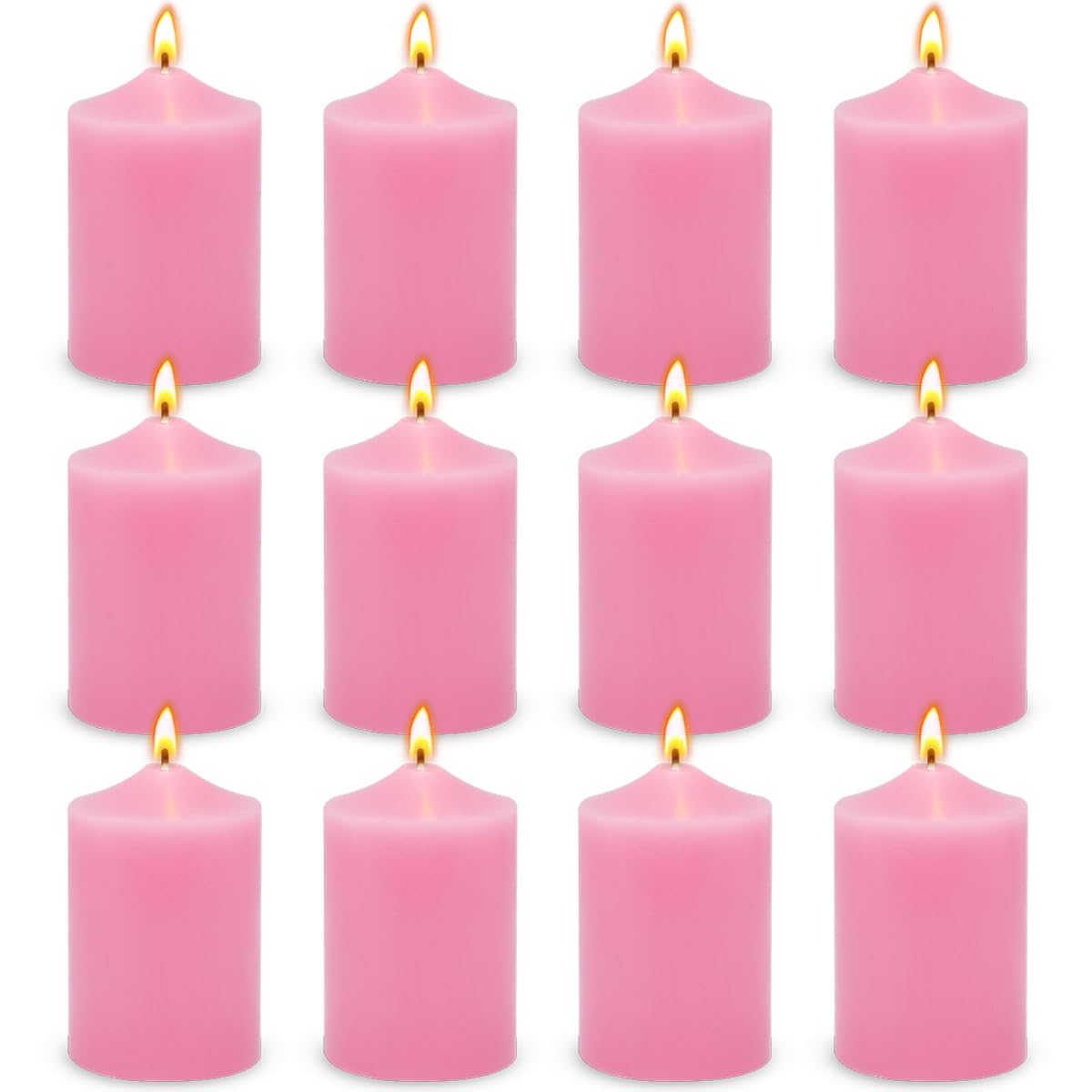 12 Pack 2x3 Inch Pink Pillar Candles, 22 Hours Dripless Smokeless Unscented Candles for Home Weddings Restaurant Spa Church and Emergency