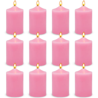 12 Pack 2x3 Inch Pink Pillar Candles, 22 Hours Dripless Smokeless Unscented Candles for Home Weddings Restaurant Spa Church and Emergency