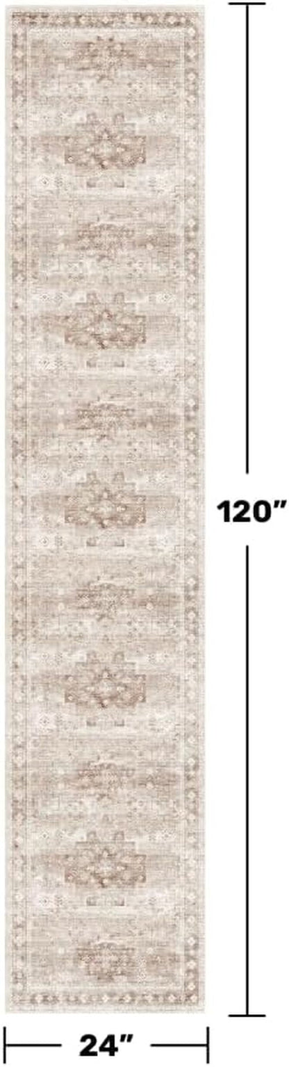 Hazo Haus Non-Slip Hallway Runner Rug - Washable & Waterproof 2x10 Beige/Latte Farmhouse Décor