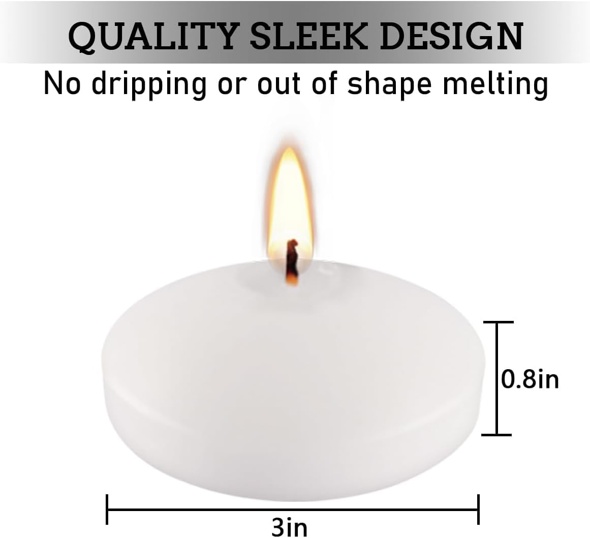 36 Floating Candles, Smoke-Free and odorless, Burning continuously for 8-10 Hours, White, 3-inch Floating Candles, Suitable for Valentine's Day, Weddings, Holidays, Home Decoration
