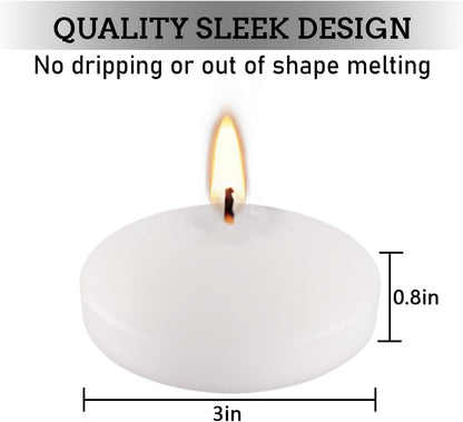 72 Floating Candles, Smoke-Free and odorless, Burning continuously for 8-10 Hours, White, 3-inch Floating Candles, Suitable for Valentine's Day, Weddings, Holidays, Home Decoration