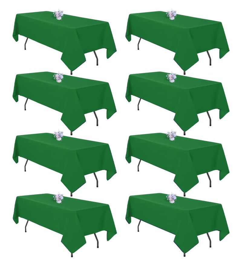 pepmily 8 Pack Green Table Cloth 60x126 Inch Rectangle Tablecloth for 8 Foot Rectangle Tables, Wrinkle Resistant Washable Polyester Fabric Table Cover for Dining Banquet Wedding Party