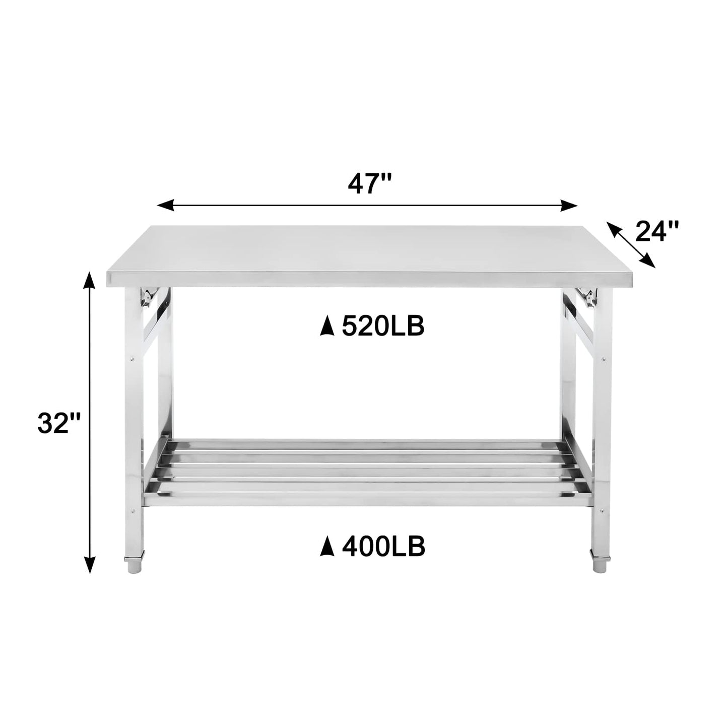 Garvee 48x24 Inch NSF Stainless Steel Folding Table – Heavy-Duty Commercial Prep Table for Kitchen, Restaurant & Home, 500 lbs Capacity with Adjustable Undershelf, Easy to Assemble