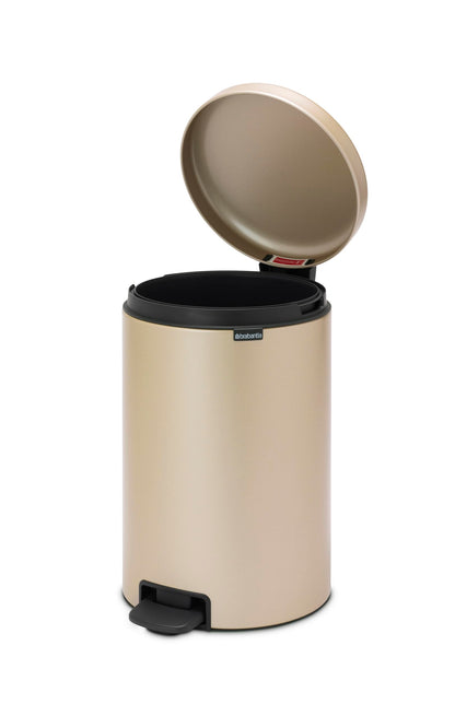 Brabantia Step-On Trash Can | Metallic Gold | 5.3 Gallon / 20L | Bathroom, Bedroom, Office Trash Can with Light Pedal Opening, Handle & Removable Inner Bucket | 11.4 x 15 x 18.4 | + Trash Bags