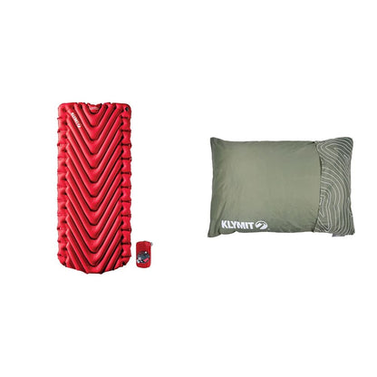 Klymit Insulated Static V Luxe Inflatable Sleeping Pad for Camping & Drift Camping Pillow, Shredded Memory Foam Travel Pillow with Reversible Cover