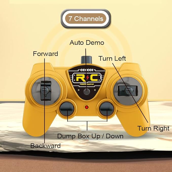 RC Dump Truck Toy for Kids - 6 Channel Remote Control Dump Truck with LED Lights RC Construction Vehicle Truck Toys with 2 Rechargeable Batteries Gifts Ideas for 3-8 Years Old Boys and Girls