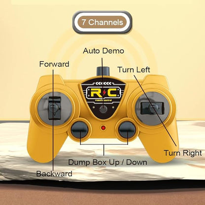 RC Dump Truck Toy for Kids - 6 Channel Remote Control Dump Truck with LED Lights RC Construction Vehicle Truck Toys with 2 Rechargeable Batteries Gifts Ideas for 3-8 Years Old Boys and Girls