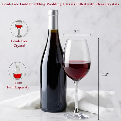Matashi Crystal Wine Glasses Set of 2 (18.5 oz) - Clear Crystal Filled Stem, Luxury Decorative Wine Glass Gift Set for Wedding, Anniversary, Elegant Red & White Wine Glasses