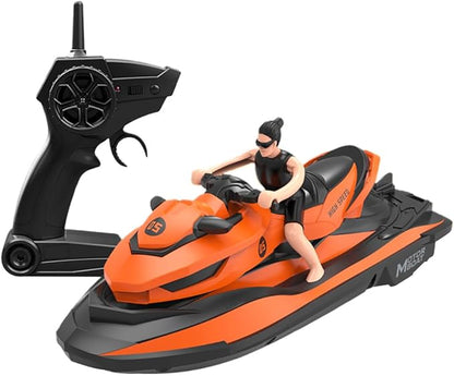 Miracland Remote Control Jet Ski with Driver - High Speed 2.4GHz RC Motorboat Water Toy - Dual Propellers - 2 Speed Levels - 50 Meters Control Range (Orange)