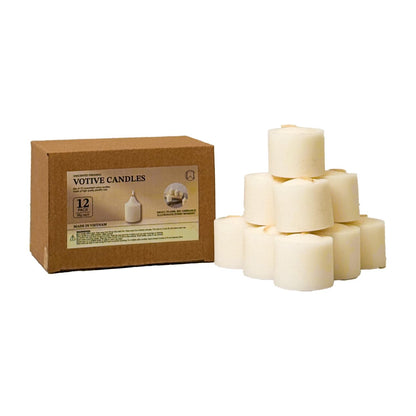 CW Studio Ivory Votive Candles 12 Pack Unscented 9-15 Hour Burn Time, Smokeless Dripless Premium Palm Paraffin Wax Blend, Cotton Wick for Weddings, Events, Home Decor, Memorials 1.5 x 1.3 Inch