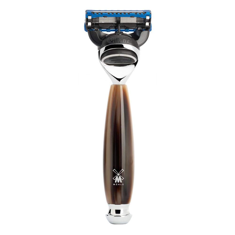 MÜHLE VIVO Brown Horn Resin 4-Piece Pure Badger 5-Blade Razor Shaving Set