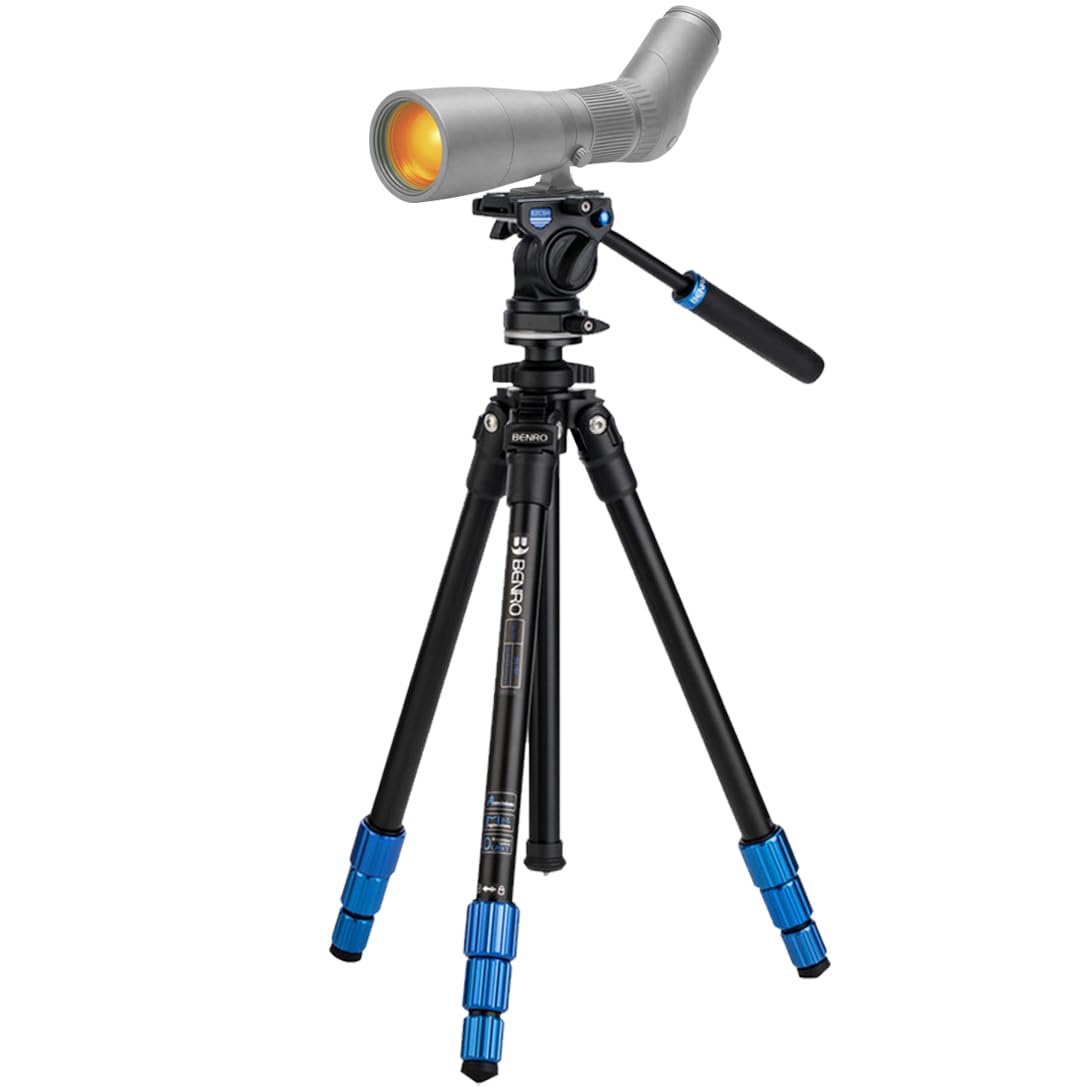 Benro Slim Aluminum Lightweight Tripod Kit for Spotting Scopes, Binoculars, Rifle Range, Outdoors, Case,Twist Locks, Smooth Fluid Head, Adjustable Legs, Arca Type QR, 57" Max Ht, 5.5lb Payload