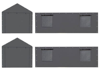 Vanteriam 10 * 20 FT Carport Replacement Sidewall kit Panel Set of 4 with Mesh Windows and Double Head Zippers, 180G PE Waterproof & UV Protected Replacement Sidewall Cover, Gray