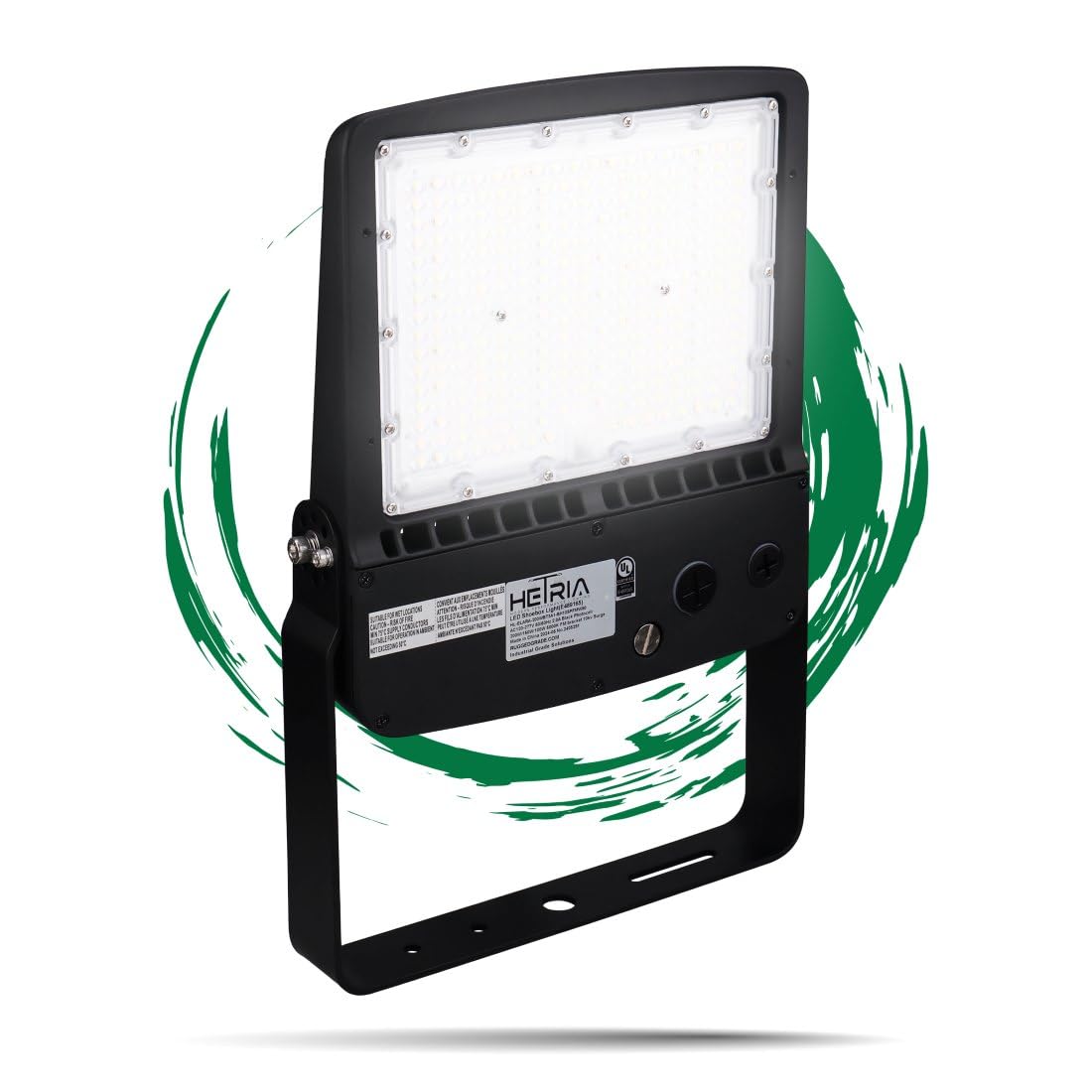 Hetria Lighting 200W - Elara Series - LED Parking Lot Light with Photocell - 28,000 lumens - Bright White 5000K - Wattag Selectable - Flood Mount - Black Housing - DLC 5.1 Premium