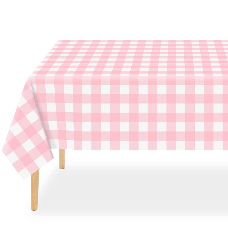 QIKSION Pink Gingham Tablecloth Disposable 12 Pack, 54 x 108 Inch Pink and White Checkered Table Cloth for Baby Shower, Easter, Mothers Day Decorations, Birthday Party, Rectangle, Plastic Table Cover