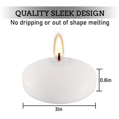 10 Hour Floating Candles, 3'' White Unscented Dripless Wax Discs, for Cylinder Vases, Centerpieces at Wedding, Party, Pool, Holiday (24 Set)