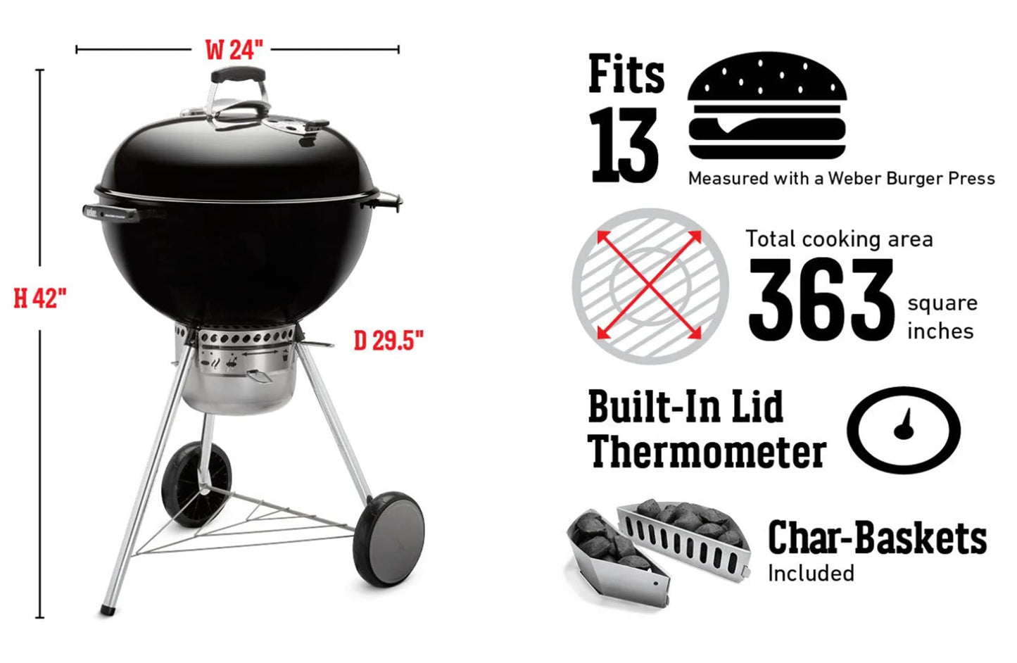 Weber Master-Touch Charcoal Grill, 22-Inch, Ivory – Premium Outdoor BBQ Grill with Tuck-Away Lid Holder & One‑Touch™ Cleaning System, Porcelain‑Enameled Kettle