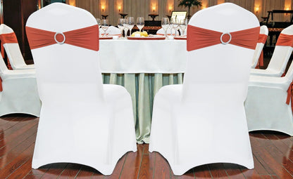MDS Premium Spandex Chair Sashes - Stretchy Bow Covers with Buckle Slider | 50 Pack in Terracotta