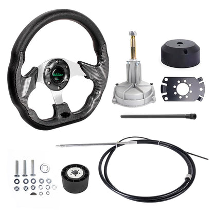RASTP 13FT Boat Steering System, 13FT Outboard Steering Kit with 3/4" Tapered Shaft with 12.7 Inch Steering Wheel for Yachts, Fishing Boats & Watercraft