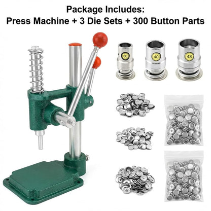 QWORK Fabric Button Maker Kit with 3 Die Sizes – Adjustable Press Tool for Sewing, DIY, Upholstery, 11/16", 1", 1-3/16" Dies