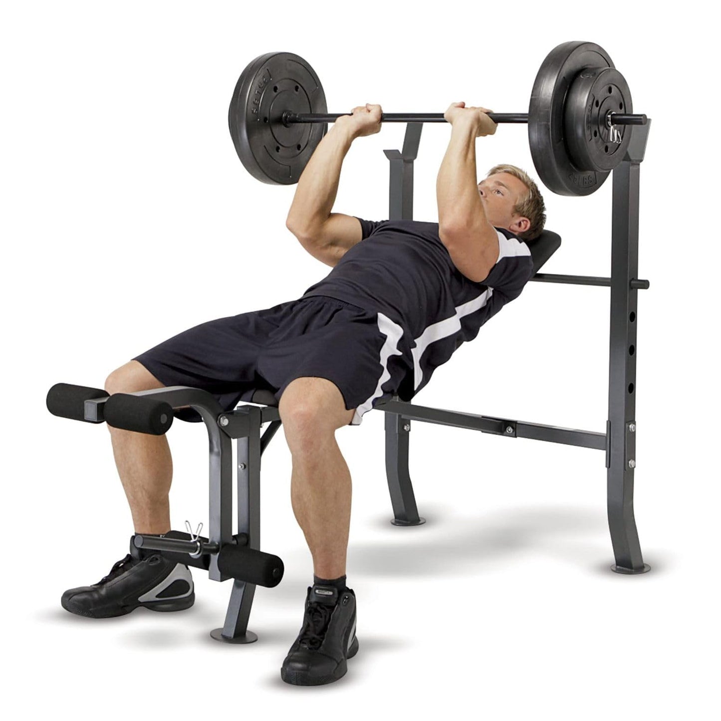 Marcy Standard Weight Bench with 80lbs to 100 lbs Vinyl-Coated Weight Set for Strength Training, Weight Lifting for Personal Home Gym