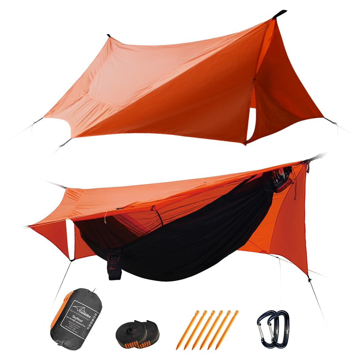 SkyNest 11ft Hammock with Net and Rain Fly Tarp, 4 in 1 Camping Hammock Tent, Ultralight Portable Double-Layer Hammock with Ridge Rope for Camping, Hiking and Backpacking