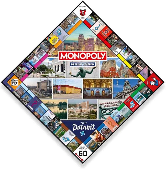 Monopoly Board Game Detroit MI Edition : 2-6 Players Family Board Games for Kids and Adults Board Games for Kids 8 and up for Kids and Adults Ideal for Game Night
