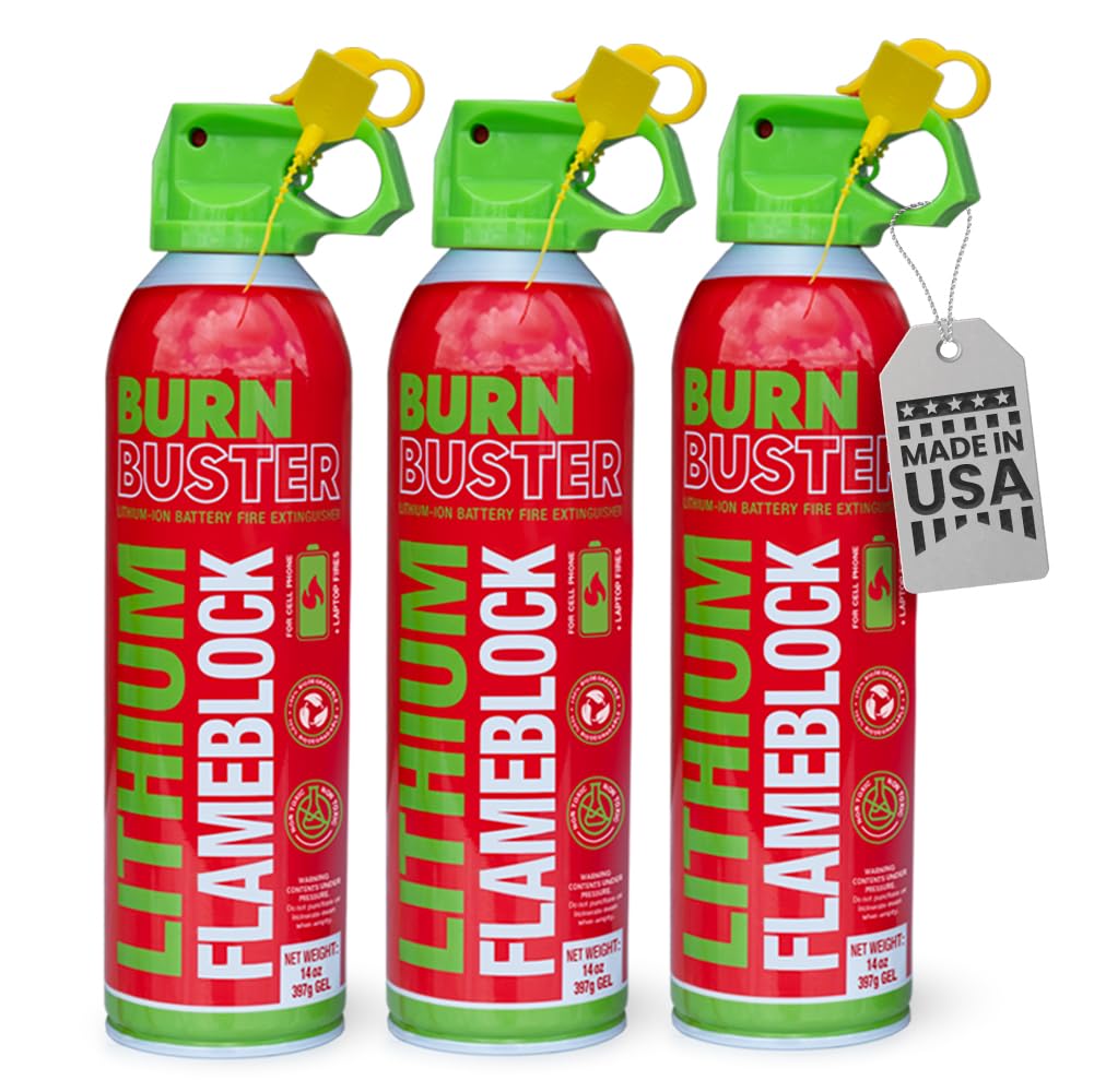 BurnBuster Lithium-Ion Fire Extinguishing Gel 3-Pack - Battery Fire Suppression Gel for Electronics, Stops Thermal Runaway, Non-Toxic, Eco-Friendly, 14oz Canister, Made in USA