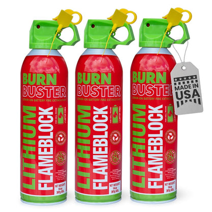 BurnBuster Lithium-Ion Fire Extinguishing Gel 3-Pack - Battery Fire Suppression Gel for Electronics, Stops Thermal Runaway, Non-Toxic, Eco-Friendly, 14oz Canister, Made in USA
