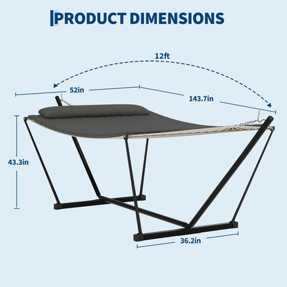 Heavy Duty 2 Person Double Hammock with Portable Adjustable Steel Stand, Outdoor Hammock with Pillow for Patio, Garden, Beach, Backyard Camping
