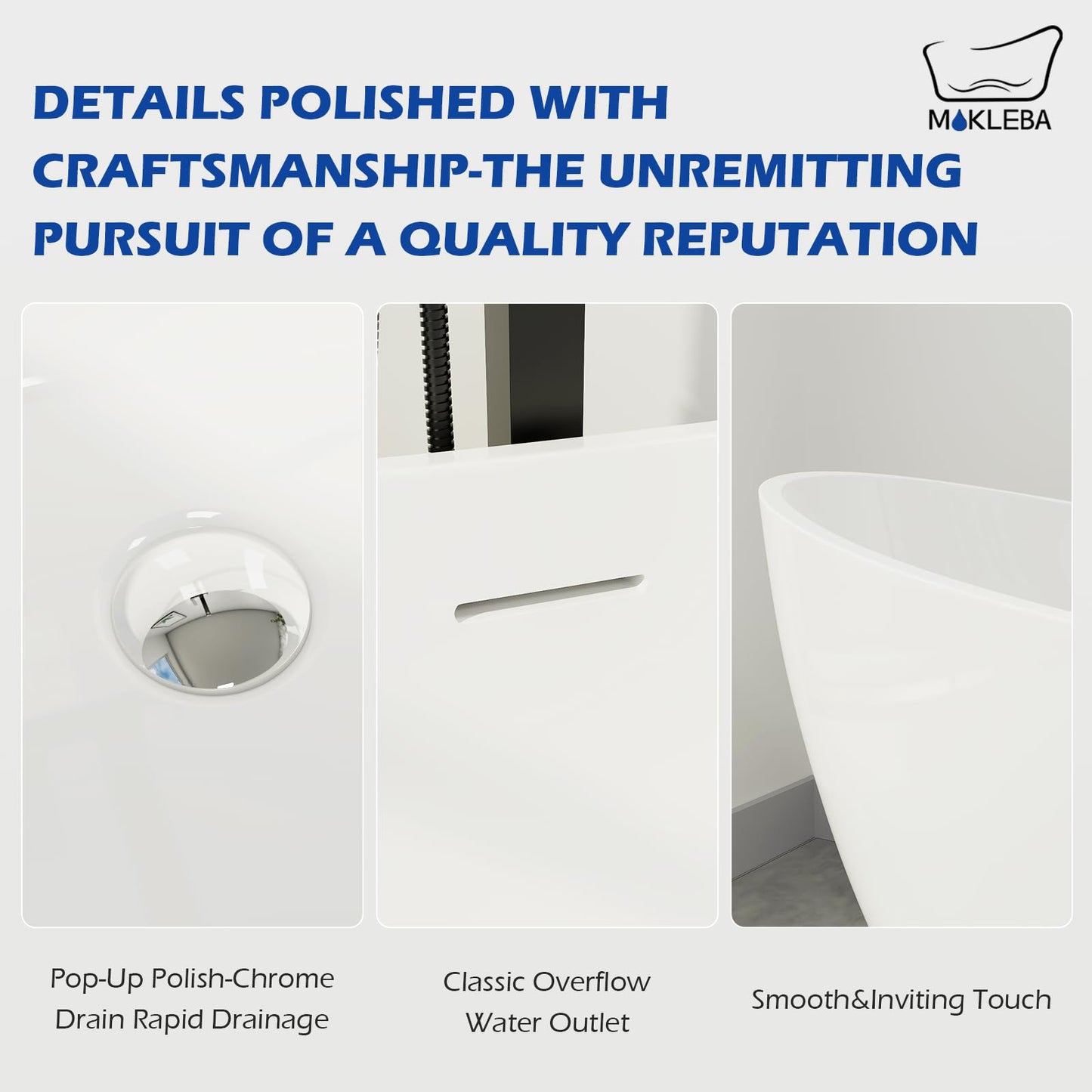 Mokleba 62" Lucite Acrylic Freestanding Bathtub, Double Slipper Shape Contemporary Soaking Tub with Toe-tap Chrome Drain, Slotted Overflow, cUPC Certified, Glossy White