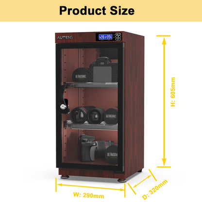 AUTENS 50L Dehumidifying Dry Cabinet Box, Wood grain Design Digital Control Noiseless and Energy Saving, for Camera Lens and Electronic Equipment Storage,Temperature Humidity LED Dual Screen