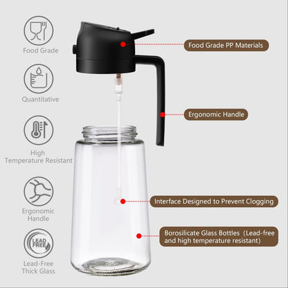 SWEET VIEW 2PCS Olive Oil Sprayer for Cooking, 16oz/470ml Glass Oil Dispenser/Pour Bottle, Kitchen Accessories, Kitchen Gadgets for Air Fryer, Salad, BBQ, with Stickers (Black,Green)